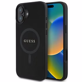 Dėklas telefonui Guess Saffiano Klasikinis Logotipas MagSafe iPhone 16 Plus - juodas