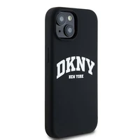 DKNY Skystas silikoninis dėklas MagSafe iPhone 15 / 14 / 13 su balto logotipo spauda - juodas (m)
