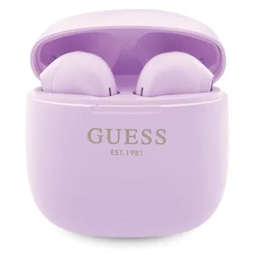 Guess GUTWST26PSU TWS Bluetooth ausinės + įkrovimo stotelė - violetinės Classic EST logotipas