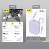 Dudao K32 22.5W 10000mAh išorinė baterija su įmontuotu USB-C / Lightning kabeliu - violetinė