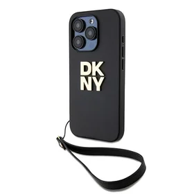 DKNY Dėklas telefonui su dirželiu ir logotipu iPhone 15 Pro - juodas
