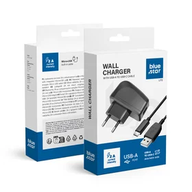 BLUE STAR LITE kelioninis įkroviklis 2A 10W USB A + kabelis USB A į Type C TFK-TC-1095B juodas