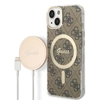 Rinkinys Guess GUBPP14SH4EACSW dėklas + įkroviklis iPhone 14 6.1" rudas/kietas dėklas 4G Spausdinimas Magnetinis