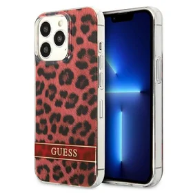 Guess GUHCP13LHSLEOR iPhone 13 Pro / 13 6.1" raudonas/raudonas kietas dėklas Leopardas