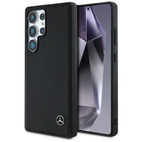 Mercedes Odinis Horizontalios įspaustos kreivės Magnetinis dėklas Samsung Galaxy S25 Ultra - juodas