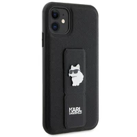 Karl Lagerfeld Gripstand Saffiano Choupette Pins dėklas telefonui iPhone 11 / Xr - juodas