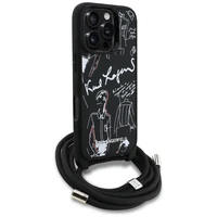 Karl Lagerfeld per petį nešiojamas grūdėto rašto ir logotipo dėklas telefonui iPhone 16 Pro Max - juodas