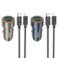 Automobilinis įkroviklis Hoco USB A + USB C QC3.0 PD 30W + kabelis USB C į Lightning Z57A juodas