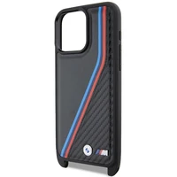 BMW M Edition anglies trispalvės linijos ir dirželis dėklas telefonui iPhone 15 Pro Max - juodas