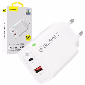 Blavec sieninis įkroviklis BC-5 GaN - USB + Type C - PD QC 45W 3A (TCBC5G-UCW453A) baltas