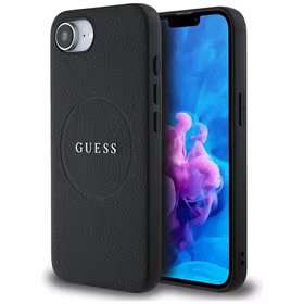 Guess PU Grained Classic Logo dėklas telefonui iPhone 16e su MagSafe - juodas
