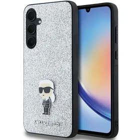 Karl Lagerfeld Fiksuotas Blizgus Ikonik Logotipas Metal Pin dėklas Samsung Galaxy A35 - sidabrinis