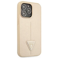 Guess GUHCP13LPSATLE iPhone 13 Pro / 13 6.1" smėlio spalvos kietasis dėklas SaffianoTriangle logotipas