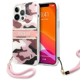 Guess GUHCP13XKCABPI iPhone 13 Pro Max 6.7" rožinis/rožinis kietas dėklas Camo Dirželis Kolekcija