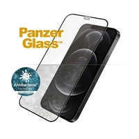PanzerGlass E2E Super+ Microfracture antibakterinis grūdintas stiklas iPhone 12 / 12 Pro – su juodu rėmeliu