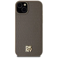 DKNY Odinis raštas metalinis logotipas Magnetinis dėklas iPhone 15 / 14 / 13 - ruda