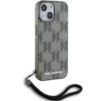 Karl Lagerfeld IML Mono KL Pattern & Cord dėklas telefonui iPhone 15 / 14 / 13 - juodas