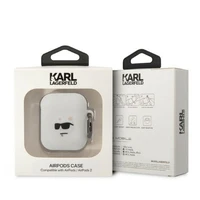 Karl Lagerfeld KLA2RUNCHH AirPods 1/2 dėklas baltas/baltas silikoninis Choupette galva 3D