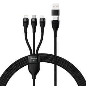 Baseus kabelis 3in1 Flash II USB + USB-C - Lightning + USB-C + microUSB 1,5 m 3,5A juodas 100W