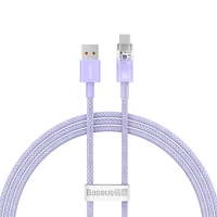 Baseus Explorer 100W USB-A - USB-C kabelis su išmaniu temperatūros jutikliu 1m - violetinis