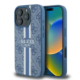 Guess 4G Spausdintas Dryžuotas Magnētinis dėklas iPhone 16 Pro - mėlynas