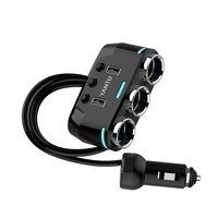 Automobilio cigarečių degiklio lizdo daliklis B39 Type C - 3 lizdai + 2xUSB - 2,1A 100W su ekranu ir laidu