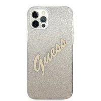 Guess GUHCP12MPCUGLSGO iPhone 12/12 Pro 6.1" auksinis kietasis dėklas Glitter Gradient Script