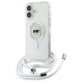 Karl Lagerfeld per petį IML Karl galvos MagSafe dėklas iPhone 16 – skaidrus