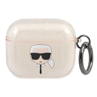 Karl Lagerfeld blizgus Karl's Head dėklas AirPods 3 ausinėms - auksinis