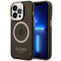 Guess GUHMP14XHTCMK iPhone 14 Pro Max 6.7" juodas/juodas kietas dėklas Auksinis kontūras Pusiau permatomas Magnetinis