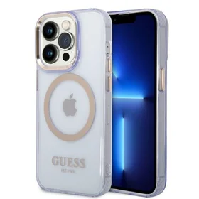 Guess Auksinis kontūras Permatomas Magnetinis dėklas iPhone 14 Pro Max 6.7" - violetinė