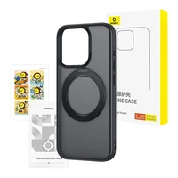 Dėklas telefonui Baseus SkyRing Magnetinis su stovu iP 15 Pro + grūdintas stiklas ir valymo rinkinys (juodas)