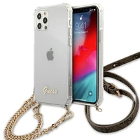 Guess GUHCP12MKC4GSGO iPhone 12/12 Pro 6.1" Skaidrus kietas dėklas 4G Auksinė grandinė