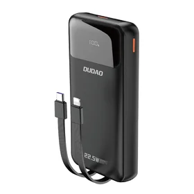 Dudao K15Pro išorinė baterija 20000mAh 22.5W PD USB-C / USB-A / su įmontuotais Lightning ir USB-C kabeliais - juoda