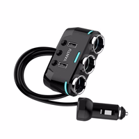 Automobilio cigarečių degiklio lizdo daliklis B39 Type C - 3 lizdai + 2xUSB - 2,1A 100W su ekranu ir laidu