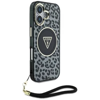 Guess HC IML leopardas trikampio virvelės dirželis MagSafe dėklas iPhone 16 - juodas