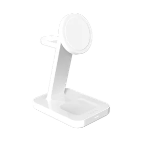 ZAGG Mophie Snap+ 3-in-1 Qi2 belaidis įkroviklis su stovu trims įrenginiams, suderinamas su MagSafe ir Qi2 – baltas