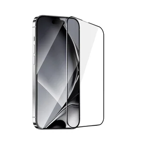 Apsauginis stiklas su metalo rėmu skirtas iPhone 16 Plus 6,7", juodas rėmas
