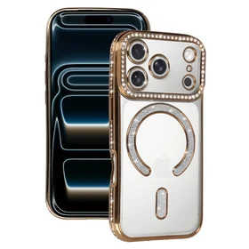 Bling Magsafe auksinis dėklas telefonui iPhone 17 Pro