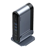 [GRĄŽINTA PREKĖ] Baseus daugiafunkcis HUB 3x USB 3.2 Gen 1 / 2x USB 2.0 / 2x USB Type C / SD ir micro SD kortelių skaitytuvas / AUX / 3x HDMI / RJ45 1Gbps Power Delivery 100W (EU / CN / UK kištukai) pilkas (CAHUB-DG0G)