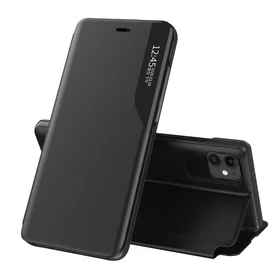 Eco Leather View Case eleganti knygos tipo dėklas su stovu iPhone 13 Pro Max juodas