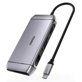 Choetech 9in1 daugiafunkcinis USB Type C šakotuvas - 3x USB 3.2 Gen 1 / SD ir TF atminties kortelių skaitytuvas / HDMI 4K 30Hz / VGA Full HD 60Hz / USB Type C / RJ45 pilkas (HUB-M15 pilkas)