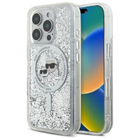Karl Lagerfeld Liquid Glitter Karl & Choupette Head Magnetinis dėklas telefonui iPhone 16 Pro Max - skaidrus