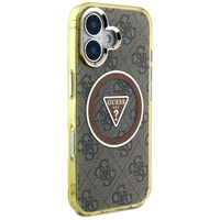 Guess IML Metal Glitter 4G Circle Triangle Magnetinis dėklas telefonui iPhone 16 - rudas