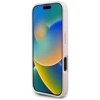 Guess Dėklas telefonui iPhone 16 su MagSafe – grūdėtas spausdintas gėlių raštas, rožinis