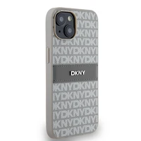 DKNY odinis mono juostelės ir metalinis logotipas dėklas iPhone 15/14/13 - smėlio spalvos