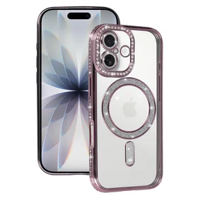 Bling Magsafe rožinis dėklas telefonui iPhone 17