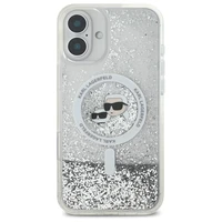 Karl Lagerfeld Liquid Glitter Karl&Choupette Head Magnetinis dėklas telefonui iPhone 16 - skaidrus