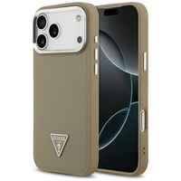 Guess Grained Triangle Logo Magnetinis dėklas telefonui iPhone 17 Pro rudas