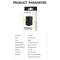 Wozinsky WUTWC universalus kelioninis adapteris 24W EU / US / AUS / UK / 2x USB-A - juodas